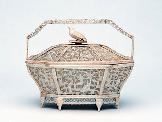 Gus Röell Fine Art of Maastricht will offer this ivory basket, China/Canton, circa 1810, at the Art Antiques London fair. The inside bears the initials of Wouter Karel Willem Senn van Basel (1781-1856). Image courtesy of Art Antiques London and Gus Röell.